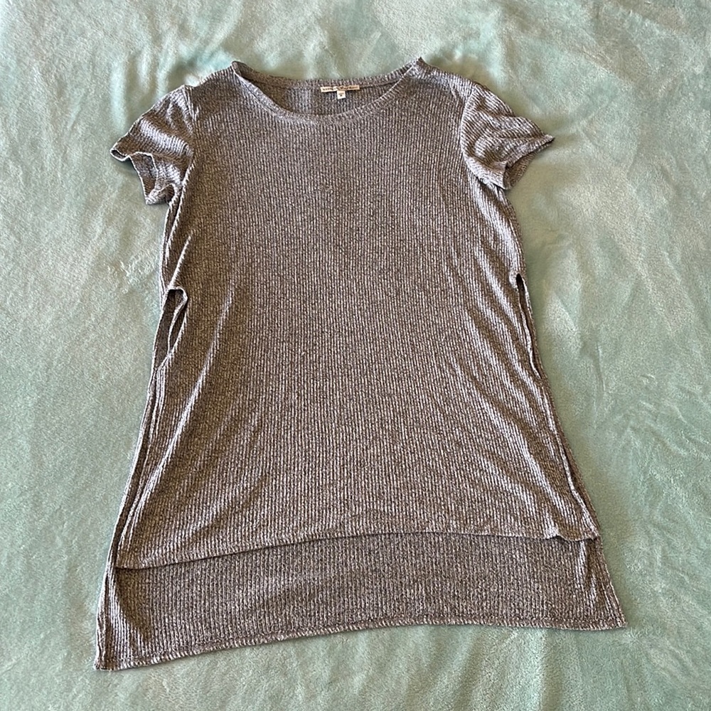 Express Short Sleeve Long Knit Grey Top